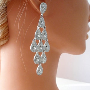 Drop dangle earrings, Vintage,3 &quot; drop X 1 &quot; Wide. Pierced earrings/ Classy  Rhinestone / NEW Estate Jewelry Classy Gift for her.