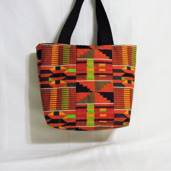 5 Pocket African Kente Tote Bag/Historic Tribal fabric /Divider padded zipper pocket/ethnic bag/Black History tote /Handmade gift for her