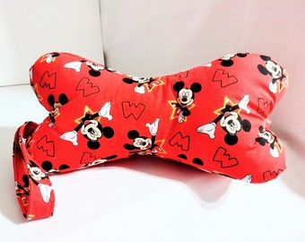 Neck Support Pillow/3-Sided Dog Bone Shape Neck & Back Support Pillow /Minnie Mouse fabric /Travel Pillow/ Handmade gift/ Gift for Kids/