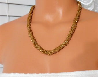 Multi strand Gold Glass seed twisted   Bead Necklace & Earring set. Length 20 ".Handmade  Gifts for women