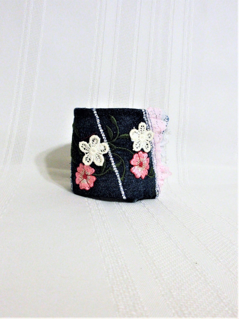 Denim Cuff Bracelet/Fabric cuff Bracelet /Denim accessories / Handmade Denim Cuff bracelet/Handmade gifts / Jewelry /Gifts / Gift for Her image 4