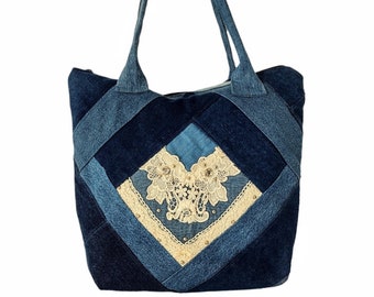 Trending Multipurpose Denim Tote bag/Shoulder bag /Gifts /9 Pocket bag/ Bags and purses/ Work bag/Travel bag /Double zipper bag/Gift for her