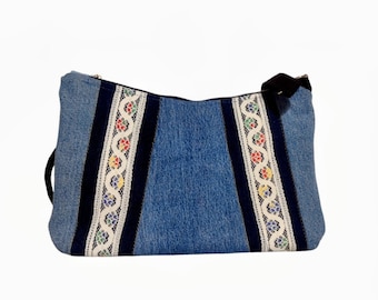 Denim Crossbody Bag/ Handmade bag/One of a Kind Bag/Denim Bags and Purses / 4 Pocket bag/Gift for Her /Denim purse