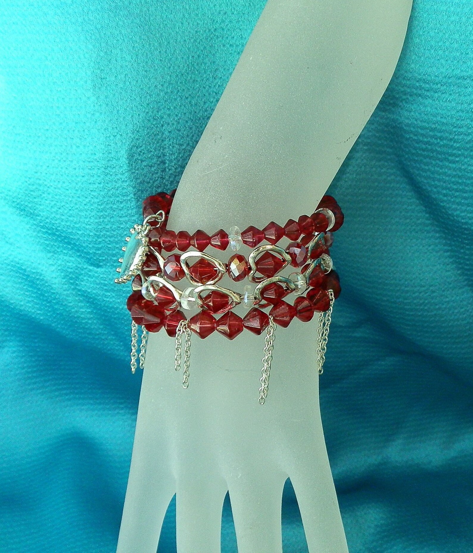 Memory Wire Cuff Bracelet. Ruby Red Crystal Beadssilver Etsy