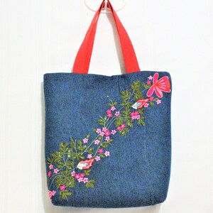Denim Tote Bag/floral Embroidery on Denim Bag/handmade Denim Tote Bag/4 ...