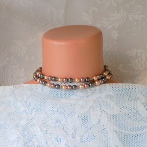 Double wrap Choker,Pearl Necklace earring set. Memory wire  necklace.Hematite gemstone.Pearls ..Beige & Lt.Brown  . Gifts for women / girls