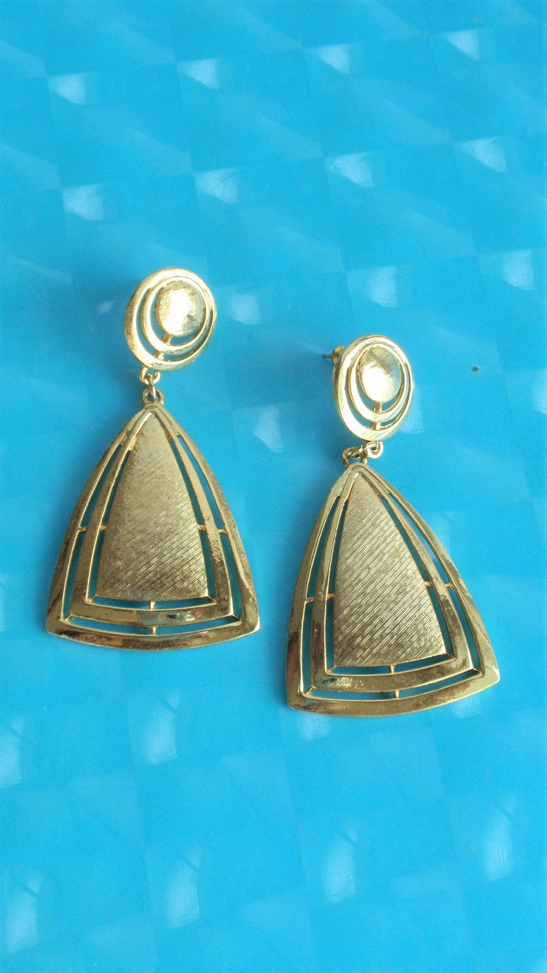 Vintage Brushed Gold Color Brass Earrings Dangle Drop Pierced Etsy