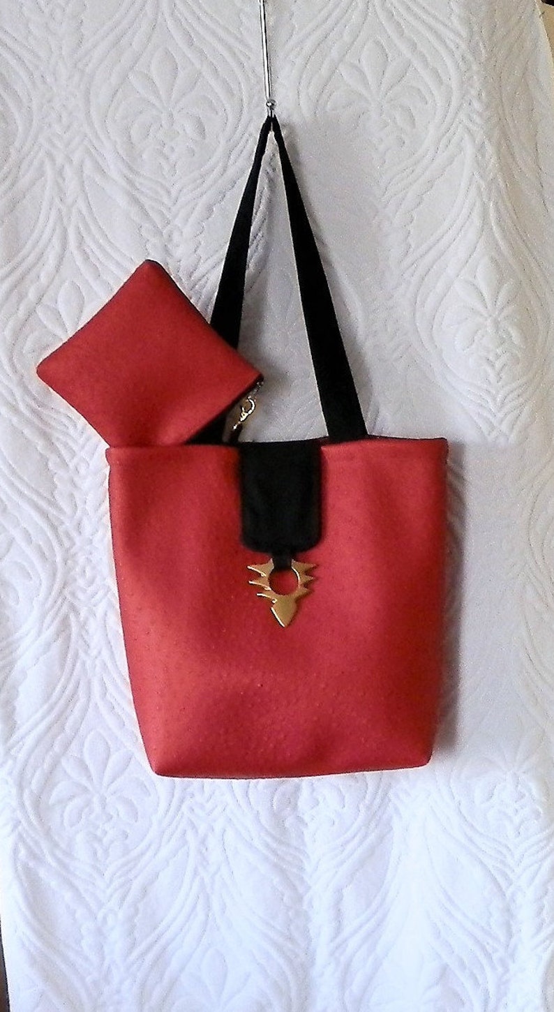 Leather Tote Bag & Zipper Pouch.15.5h X 13w X 4.5 Etsy