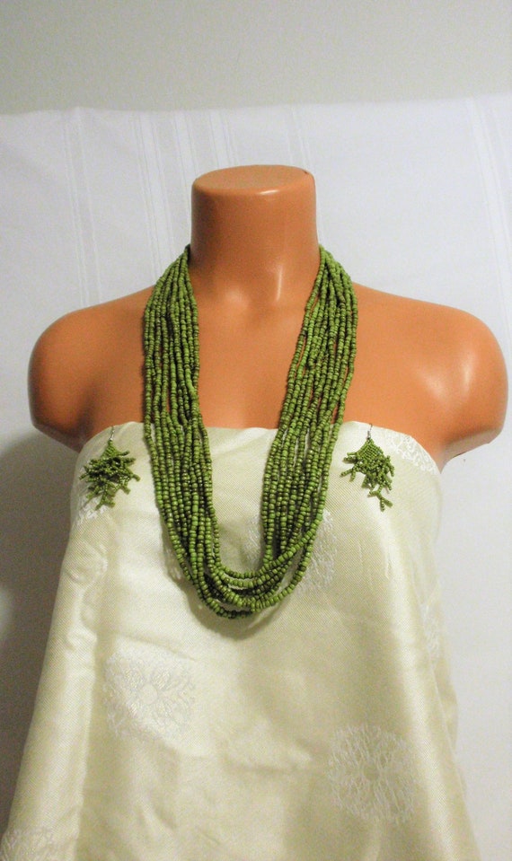 Long Multi strand Necklace Earring set/ Extra Long
