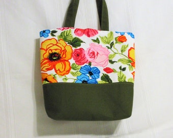 5 Pocket Tote bag/Handmade center divider pocket/Floral Canvas fabric /Work bag /Travel bag/5 pockets /Gift for her