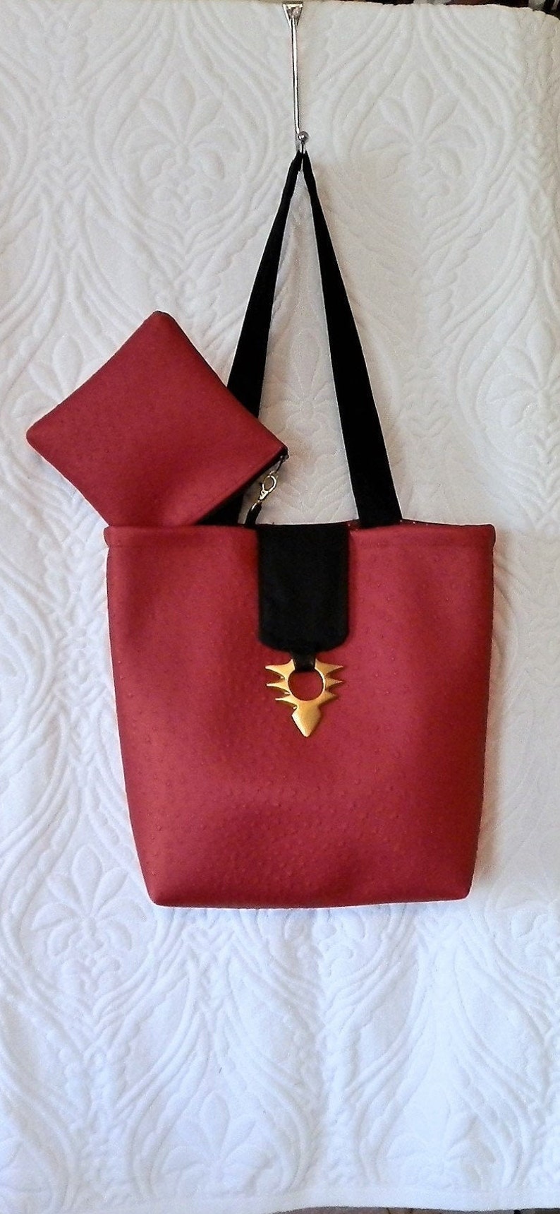 Leather Tote Bag & Zipper Pouch.15.5h X 13w X 4.5 Etsy