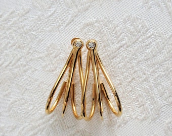 Vintage Earrings , unique hoop style, shiny gold color . Designed for pierced ears. Estate Jewelry ,Gifts for women and girls