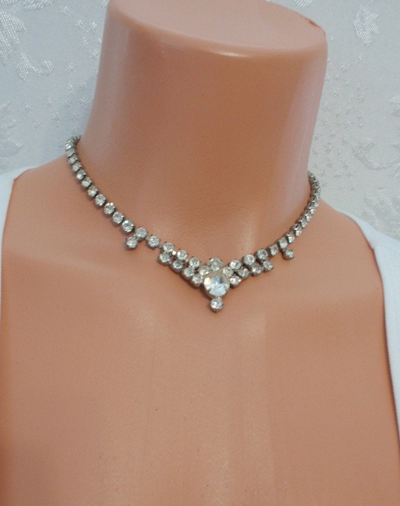 Vintage Rhinestone Choker Necklace. 15 Inch X 5 Mm.bib 1 Etsy