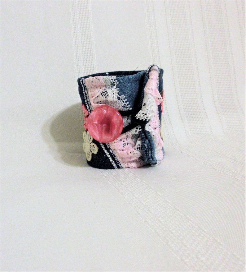 Denim Cuff Bracelet/Fabric cuff Bracelet /Denim accessories / Handmade Denim Cuff bracelet/Handmade gifts / Jewelry /Gifts / Gift for Her image 6