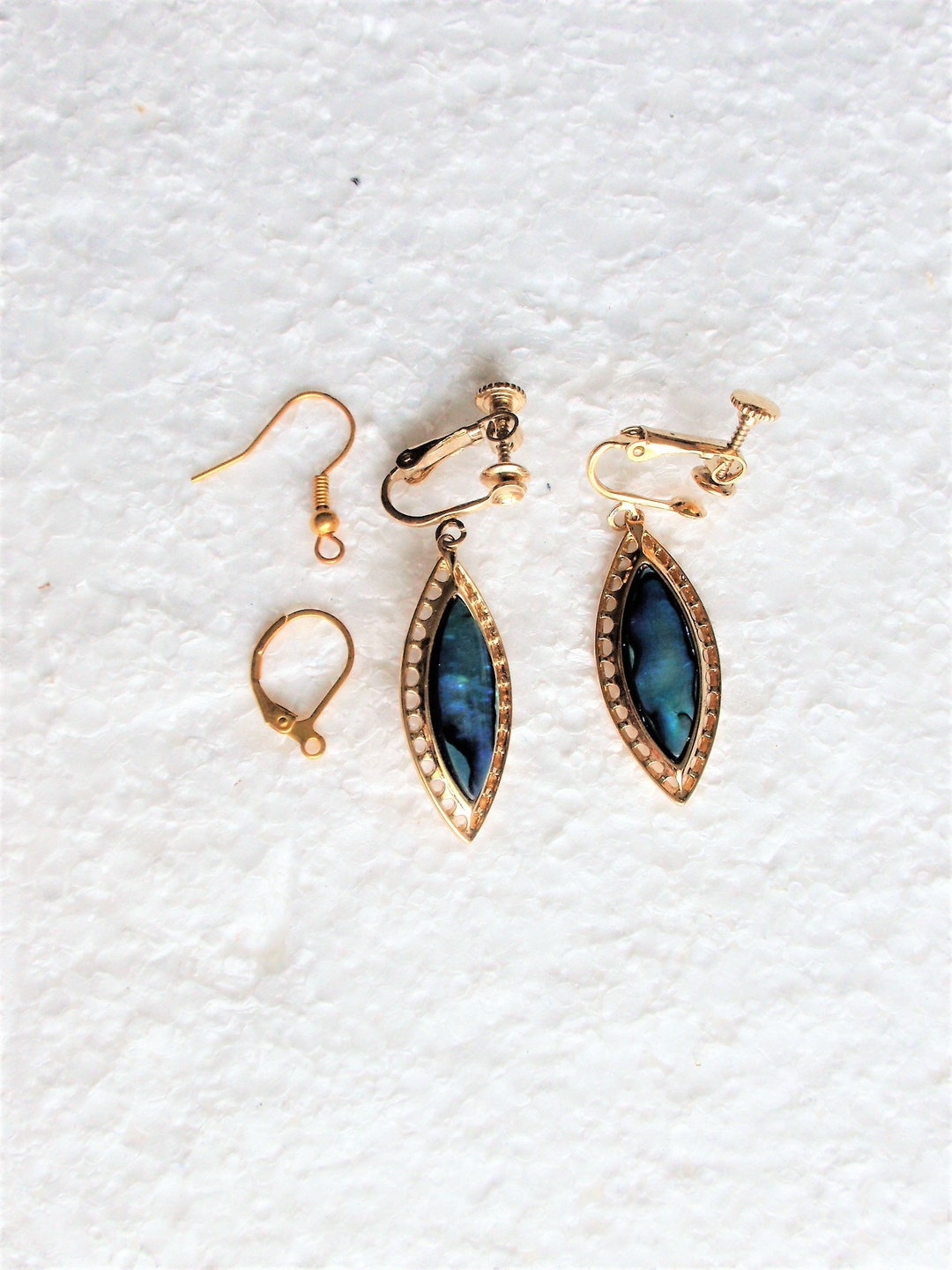 Vintage Abalone Drop Earrings. Gold Frame.1 1/4 .drop.screw Back Can Be ...