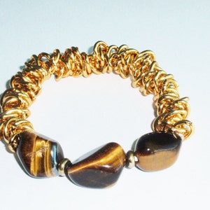 Tiger Eye stretch Bracelet , bead bracelets, double stretch cord,stackable bracelet,  Ruffled Chain makes a Unique One of A Kind Statement