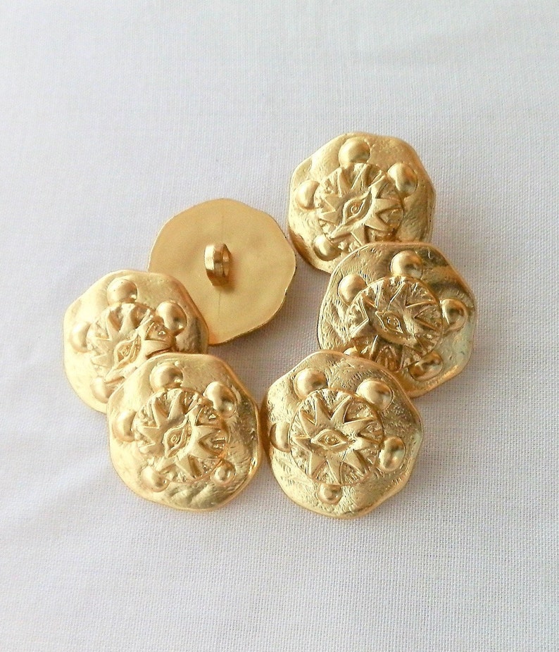 Mystic Star /& Eye Gold color decorative buttons.design at center.sewing buttons shank buttons 1 14 inch 33 mm .6 per order