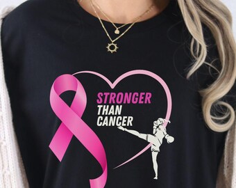 Stronger Than Cancer T-Shirt - Breast Cancer Awareness Pink Ribbon Survivor Tee Inspirational Support Shirt for Women Fighters and Survivors