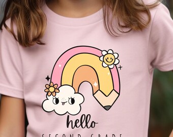 Rainbow Pencil 2nd Grader Tee Back to School Tee for Kids First Day of School Shirt Colorful School Tee Fun Outfit for Second Graders