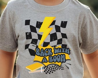 Back with a Boom Kids Back to School Shirt First Day of School Tee Fun Boys or Girls Graphic Tee Playful Back to School Outfit