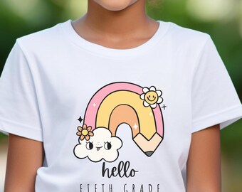 Rainbow Pencil 5th Grader Tee Back to School Tee for Kids First Day of School Shirt Colorful School Tee Fun Outfit for Fifth Graders