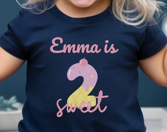 Two Sweet Birthday Shirt, Personalized 2nd Birthday Girl Shirt, Custom Name Toddler Birthday Tee, Second Birthday T-Shirt