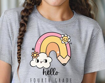Rainbow Pencil 4th Grader Tee Back to School Tee for Kids First Day of School Shirt Colorful School Tee Fun Outfit for Fourth Graders