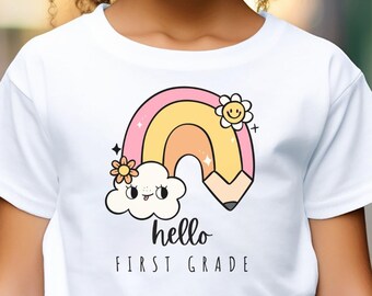 Rainbow Pencil First Grade Shirt Back to School Tee for Kids First Day of School Shirt Colorful 1st Grade Tee Fun Outfit for First Graders