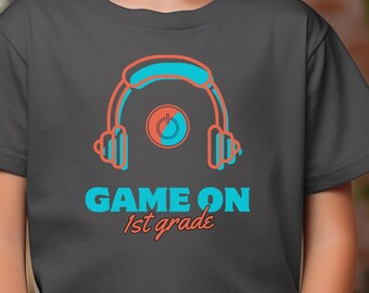 Kids Gaming Tee First Grade Shirt Youth Cotton Top Playful Kids Apparel Gaming Gift for Boys and Girls Back to School School Shirt