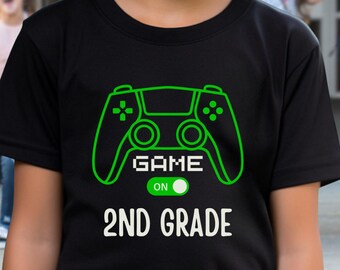 Game On 2nd Grade Kids Tee Back to School Gamer Shirt First Day of School Apparel Fun Children’s Game Day Top
