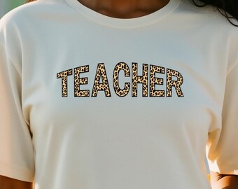 Comfort Colors Teacher T-Shirt Graphic Back to School Educator Tee Leopard Print Shirt Fun Teacher Outfit Gift for Women Educators
