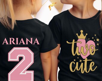 Personalized Two Cute 2nd Birthday Shirt, Custom Name 2 year old Birthday shirt for girl, Toddler Birthday Tee