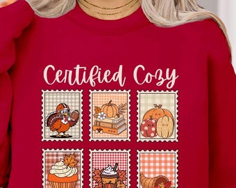 Retro Fall Stamps Certified Cozy Crewneck Sweatshirt, Gift for Her, Fall Stamps Crewneck, Cozy Fall Outfit, Thanksgiving Gift, Autumn Lover