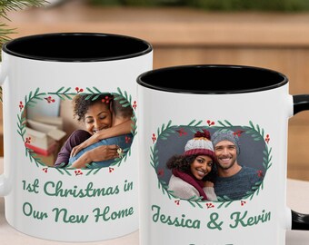 Personalized First Christmas in Our New Home Mug – Custom Photo Mug, New Homeowner Gift, Holiday Housewarming Gift, Couple Christmas Mug