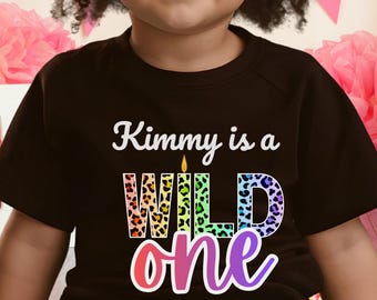 Personalized Colorful Cheetah Print One Year Old Girl Birthday Shirt, Matching Family Birthday Shirts, Wild One Theme First Birthday Shirt