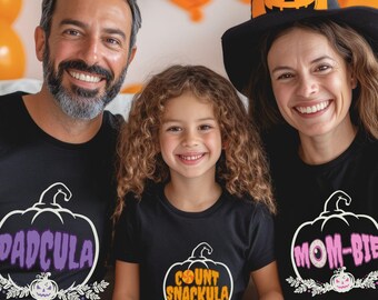 Mom-bie, Dadcula, & Count Snackula Matching Halloween Shirts, Family Halloween Shirts for mom, dad, and kids - Mom, dad, and kids halloween