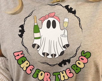 Here for the Boos Funny Halloween Ghost Shirt Drinking Tee Funny Halloween T-Shirt Halloween Tee Party Outfit Costume Shirt