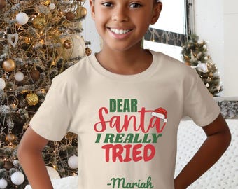 Personalized Santa Christmas T-Shirt for Youth , Toddler & Infant - Christmas Shirt for kids - Funny Christmas Tee - Holiday Gift for Kids