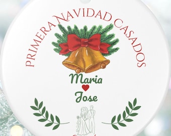 First Christmas as Mr & Mrs Ornament  in Spanish, Ornament Primera Navidad Sr y Sra, Personalized Wedding Gift 2025, Primera Navidad Casados
