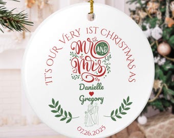 First Christmas as Mr and Mrs Christmas Ornament - Newlywed Wedding Gift - Personalized Couple Ornament with Names and Wedding Date 2025