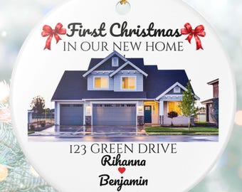 Personalized Christmas Ceramic Ornament, First Christmas in New Home Ornament, Custom Holiday Keepsake Gift for New Homeowners