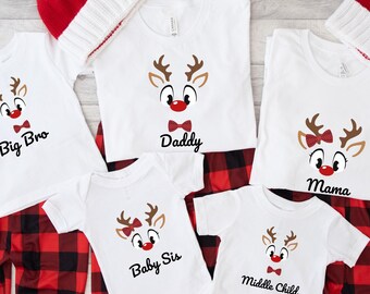 Personalized Matching Family Christmas Reindeer Shirt -  Custom Name Unisex Tee for Adults, Youth, Toddlers, & Infants, Christmas Gift