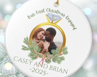 Our First Christmas Engaged Ornament • Custom Photo Engagement Ornament • Personalized Christmas Keepsake • Engagement Gift for Couple