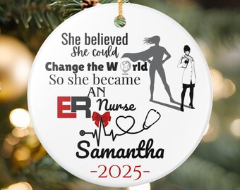 Personalized ER Nurse Ceramic Ornament, Gift for Healthcare Workers, Custom Keepsake, Custom Name Christmas Gift for Emergency Room Nurse
