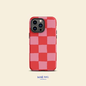 Pink Checkered Tough Case for iPhone®, Red Candy Phone Case For Iphone 12 Pro, Iphone 13 Pro Case, Iphone 14 Pro Case, Iphone 15 Pro Case