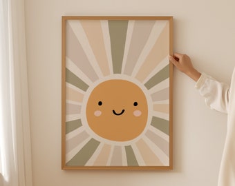 Sun Kids Wall Decor, Sun Printable Art, Smiling Sun Print, Boho Sun Nursery Print, Nursery Wall Art, Boys Bedroom Decor, Fun Playroom Decor