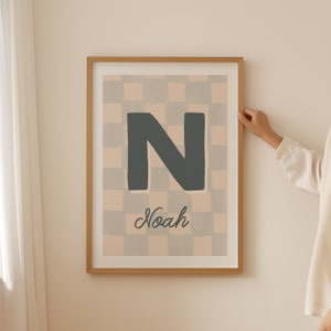 Póster con nombre personalizado, arte de pared para niños, decoración retro para guardería, impresión digital con monograma, impresión de letras personalizadas, póster para dormitorio de niños, letrero con nombre