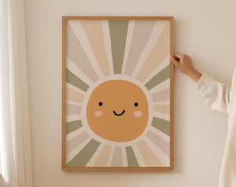 Sun Kids Wall Decor, Sun Printable Art, Smiling Sun Print, Boho Sun Nursery Print, Nursery Wall Art, Boys Bedroom Decor, Fun Playroom Decor