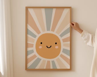 Sun Kids Wall Decor, Sun Printable Art, Smiling Sun Print, Boho Sun Nursery Print, Nursery Wall Art, Boys Bedroom Decor, Fun Playroom Decor