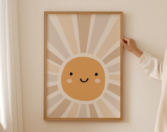 Sun Kids Wall Decor, Sun Printable Art, Smiling Sun Print, Boho Sun Nursery Print, Nursery Wall Art, Girls Bedroom Decor, Fun Playroom Decor
